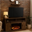 Benjara TV Stand and Fireplace with 2 Sliding Barn Doors- Rustic Brown