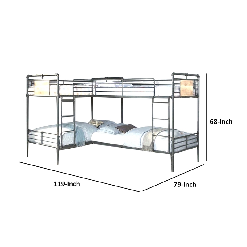 Benjara Twin over Twin Bunk Bed with Safety Guard Rails- S&y Black & Dark Bronze