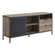 Benjara TV Stand with Metal Frame- Rustic Oak Brown and Black