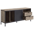 Benjara TV Stand with Metal Frame- Rustic Oak Brown and Black