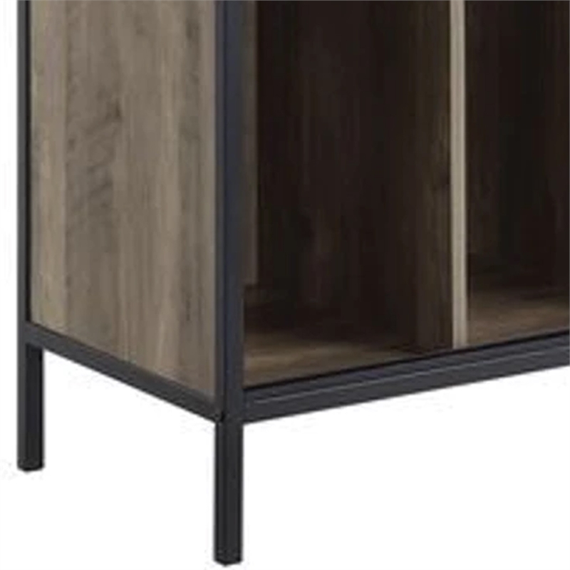 Benjara TV Stand with Metal Frame- Rustic Oak Brown and Black