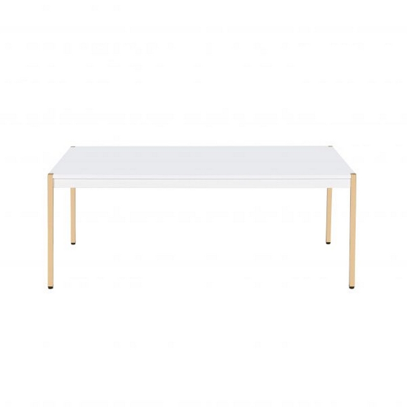 Benjara Coffee Table with Metal Tube Legs- White and Gold