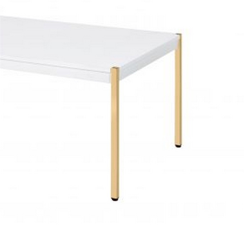 Benjara Coffee Table with Metal Tube Legs- White and Gold