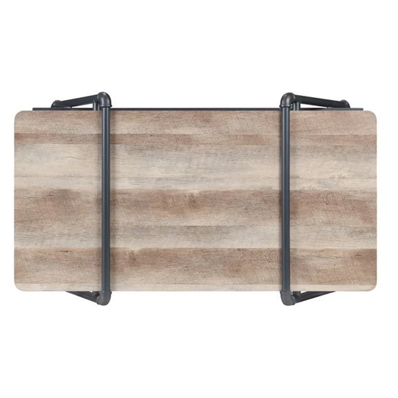 Benjara Coffee Table with Wooden Top and Mesh Shelf- Brown and Black