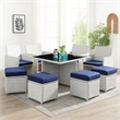 Benjara 9 Piece Patio Set with Wicker Frame and Ottoman- White