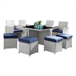 Benjara 9 Piece Patio Set with Wicker Frame and Ottoman- White