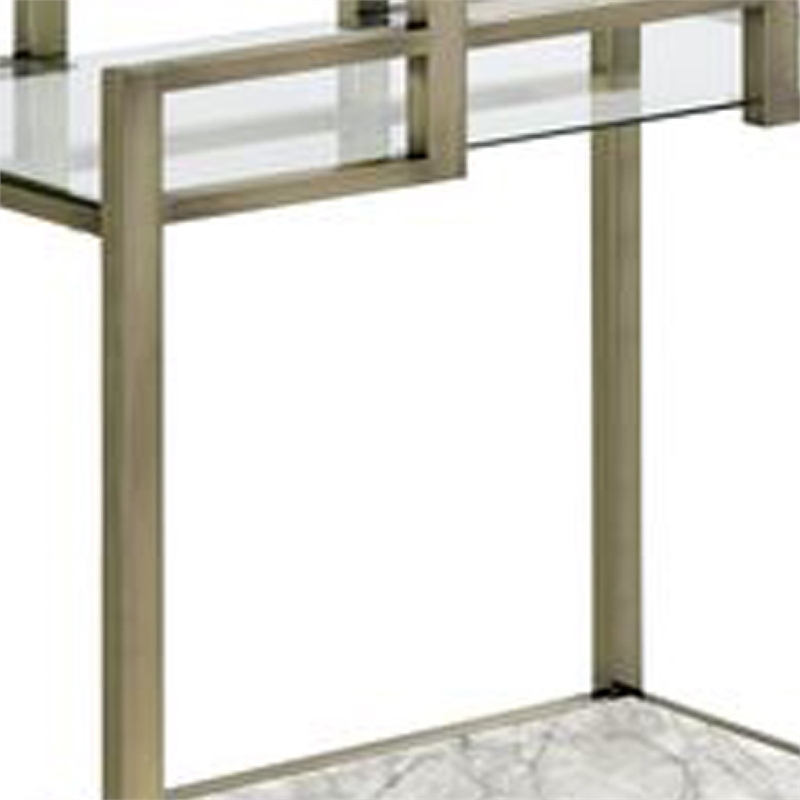 Benjara 2 Tier Serving Cart with Faux Marble and Metal Frame- Silver