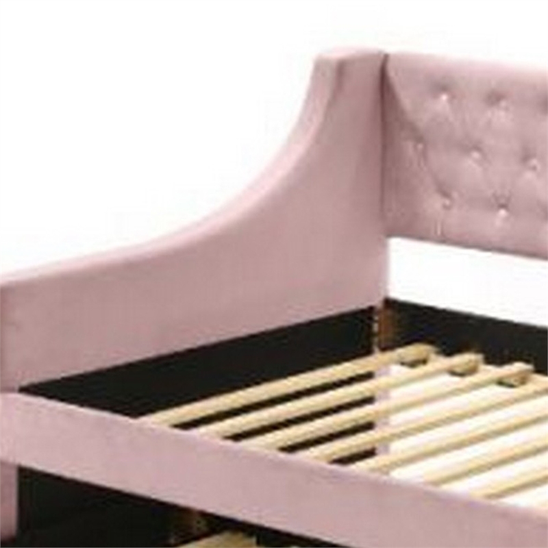 Benjara Twin Daybed with Sloped Track Arms and Trundle- Pink