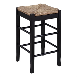 Benjara Chris 24&quot Counter Stool with Wood Frame- Handwoven Rush Seat- Black