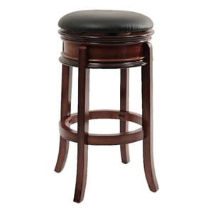 Benjara Sabi 29&quot Swivel Counter Stool- Solid Wood- Faux Leather- Brown- Black