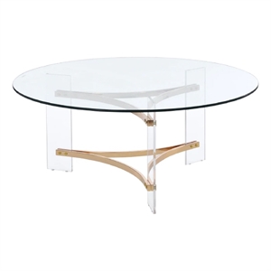 Benjara Hale 41&quot Round Coffee Table- Glass Top- Acrylic Legs- Clear- Gold