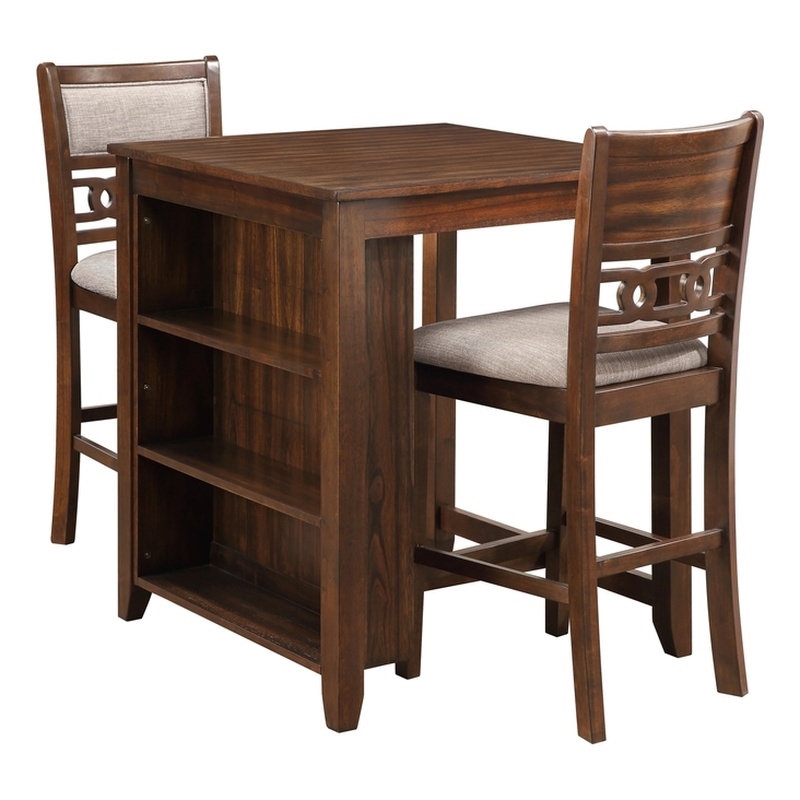 Benjara Gary 3 Piece Counter Table Set- Cherry Brown