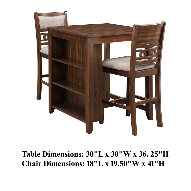 Benjara Gary 3 Piece Counter Table Set- Cherry Brown