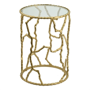 Benjara 24&quot Round Accent Table- Intricate Metal Twig Inspired Open Frame- Gold