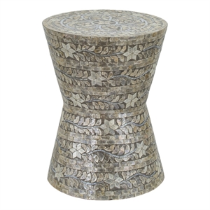 Benjara 19&quot Luxury Accent Table Stool- Star Foliage Pattern- Gray and Brown