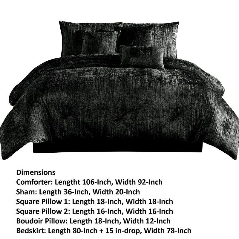 Benjara Jay 7 Piece King Comforter Set- Polyester Velvet- Deluxe Texture Black