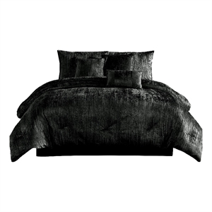 Benjara Jay 7 Piece King Comforter Set- Polyester Velvet- Deluxe Texture Black