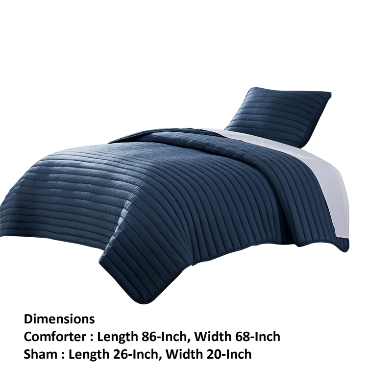 Benjara Cabe 2 PC Twin Comforter Set- Polyester Puffer Channel Quilted Navy Blue