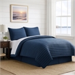 Benjara Cabe 3 PC Queen Comforter Set- Polyester Puffer Channel Quilt- Navy Blue