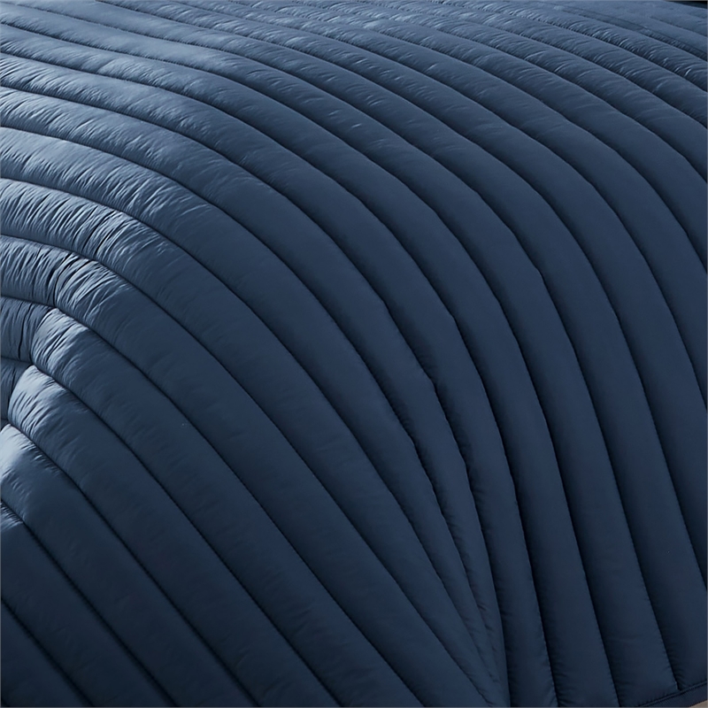 Benjara Cabe 3 PC Queen Comforter Set- Polyester Puffer Channel Quilt- Navy Blue
