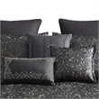 Benjara Pixie 9 PC Polyester Queen Comforter Set- Damask Pattern- Charcoal Gray