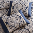 Benjara 9 Piece Polyester Queen Comforter Set- Gold Damask Print- Navy Blue