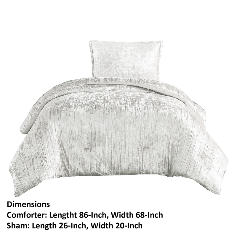 Benjara Jay 2 Piece Twin Comforter Set- Polyester Velvet Deluxe Texture- White