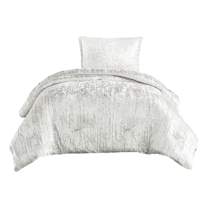 Benjara Jay 2 Piece Twin Comforter Set- Polyester Velvet Deluxe Texture- White