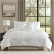 Benjara Jay 7 Piece Queen Comforter Set- White Polyester Velvet Deluxe Texture