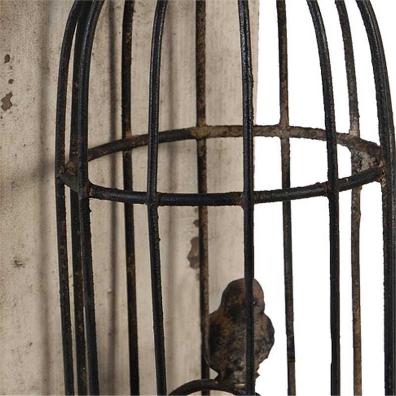 Benjara Ari Set of 2 Classic Bookends- Birdcage- Iron and Fir Wood- Black/Brown