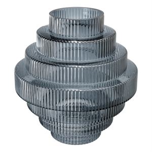 Benjara Rae 10&quot Glass Vase- Geometric Round- Contemporary- Smokey Blue/Clear