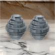 Benjara Rae Set of 2 Glass Vases- Geometric Round- Smokey Blue and Clear Finish