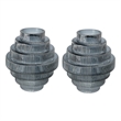 Benjara Rae Set of 2 Glass Vases- Geometric Round- Smokey Blue and Clear Finish