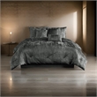 Benjara Jay 7 Piece Queen Comforter Set- Polyester Velvet Deluxe Texture- Gray