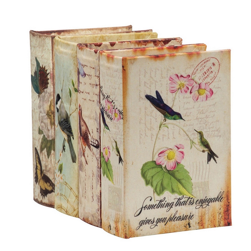 Benjara Anya Set of 4 Artisanal Boxes for Accessories- Book Inspired Look- Birds