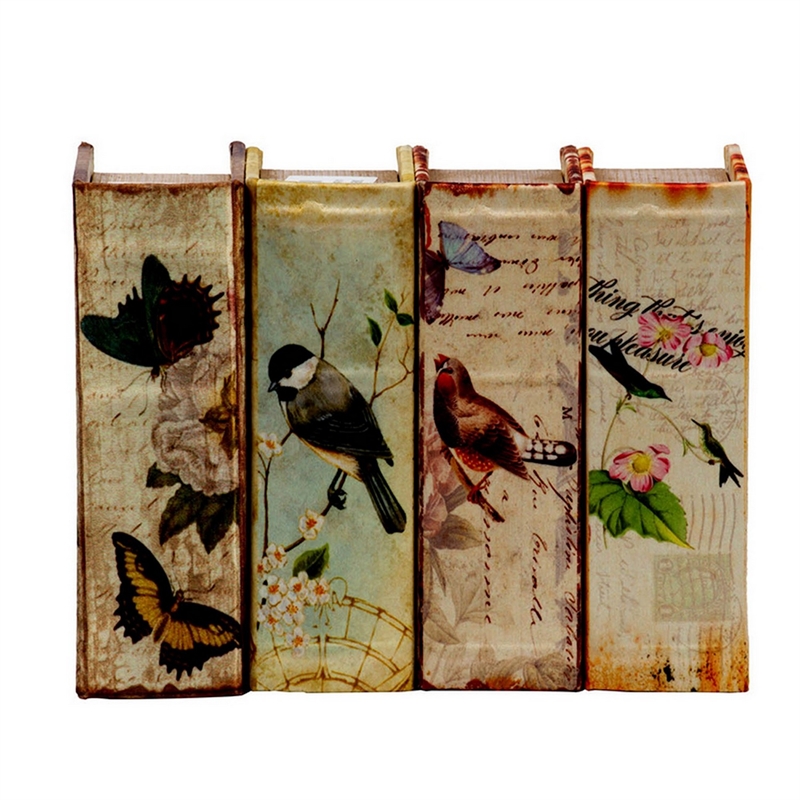 Benjara Anya Set of 4 Artisanal Boxes for Accessories- Book Inspired Look- Birds