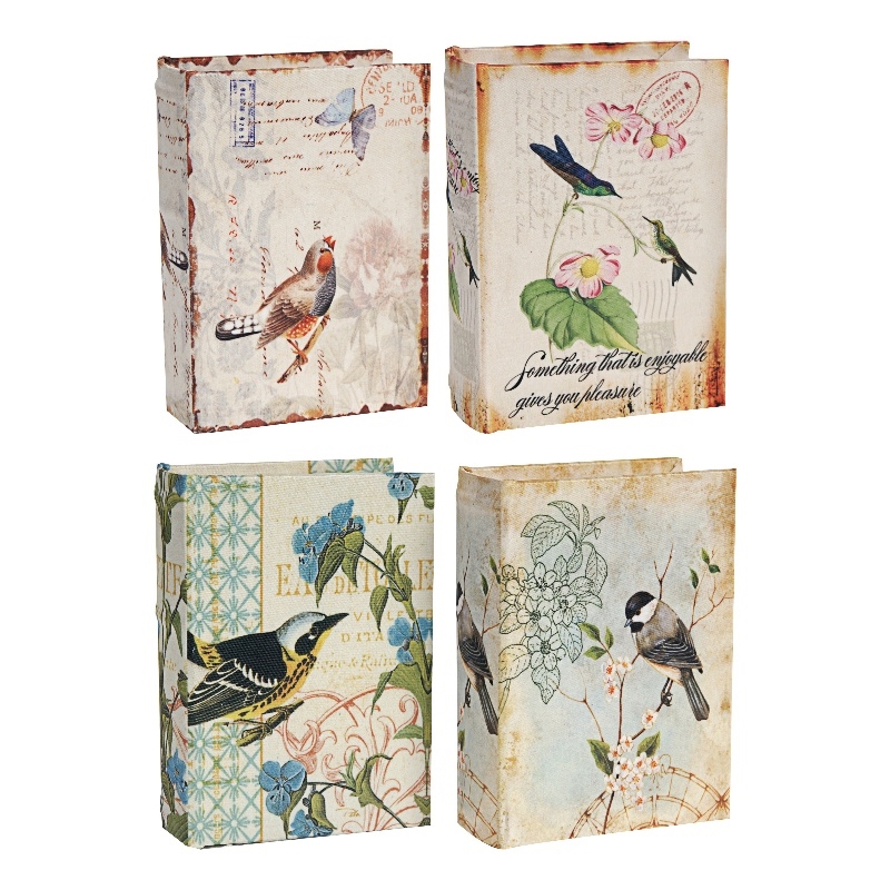 Benjara Anya Set of 4 Artisanal Boxes for Accessories- Book Inspired Look- Birds