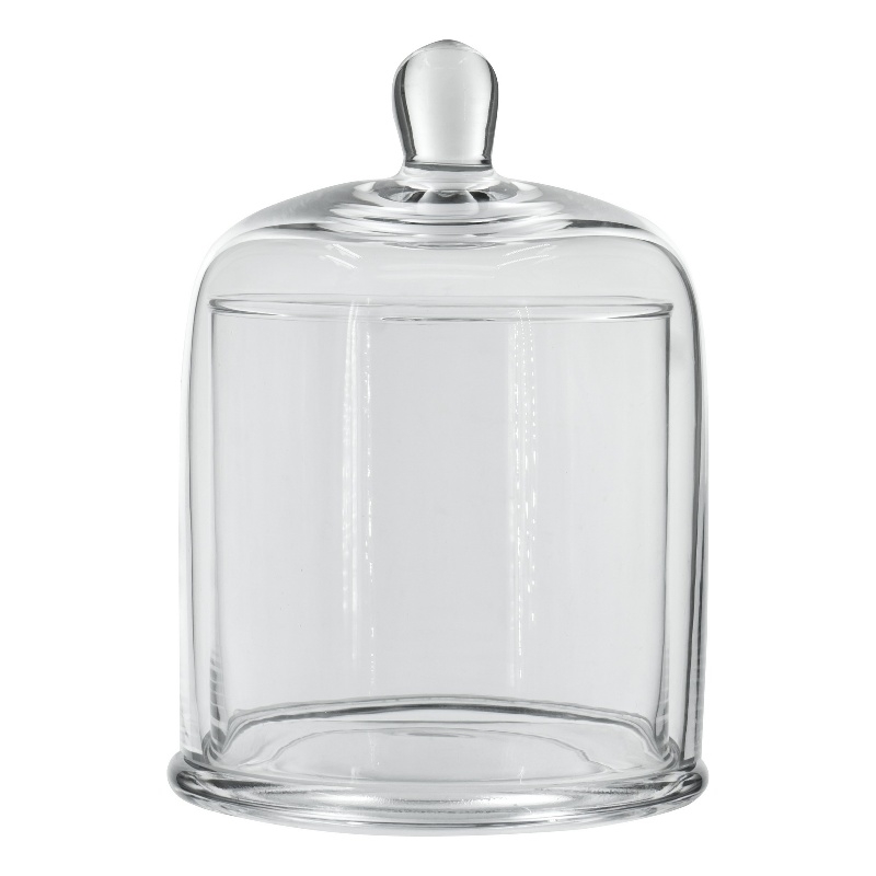 Benjara Set of 2 Large Glass Serving Platters with Dome and Finial Handle- Clear