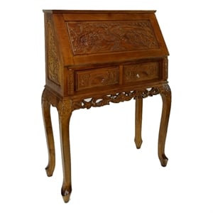 Benjara Mai 43&quot Classic Wood Secretary Desk- 2 Drawers- Removable Shelf- Brown