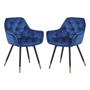 Benjara Alix 25&quot Modern Dining Chair- Button Tufted - Blue/Black (Set of 2)