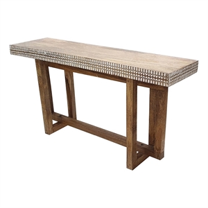 Benjara 55&quot Console Sideboard Sofa Table- Hand Carved Wood Apron- Classic Brown