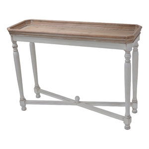 Benjara Fin 42&quot Console Accent Table- Tray Top- Fir Wood- White/Brown