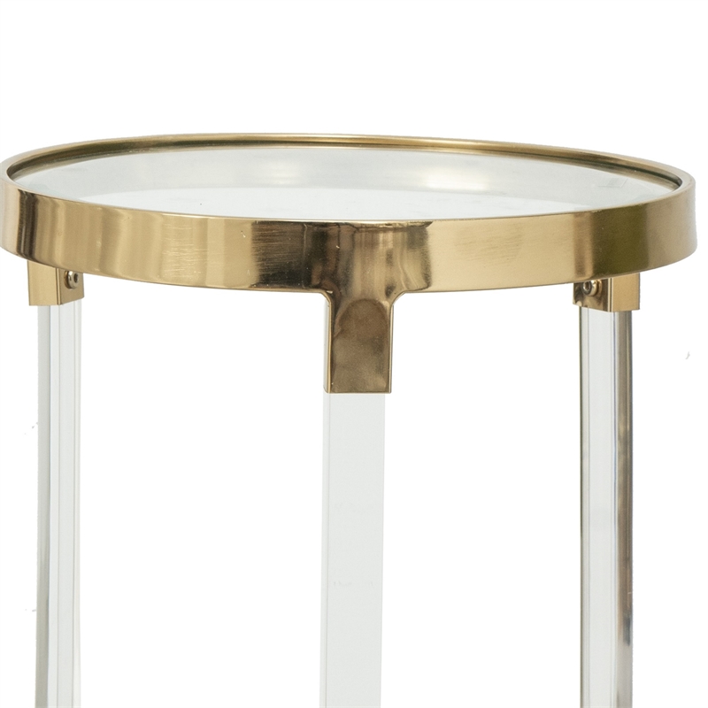 Benjara 24- 21 Accent Tables- Acrylic Clear Legs- Glass Top (Set of 2)- Gold