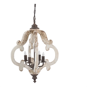 Benjara 20&quot 4 Light Wood Chandelier-Classic Candelabra Style-Vintage-White
