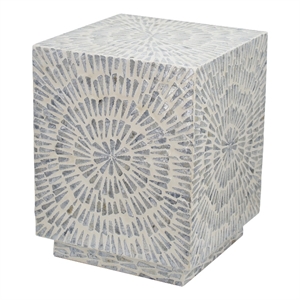 Benjara 18&quot Modern Capiz Accent Table Stool- Square- Gray Starburst Pattern