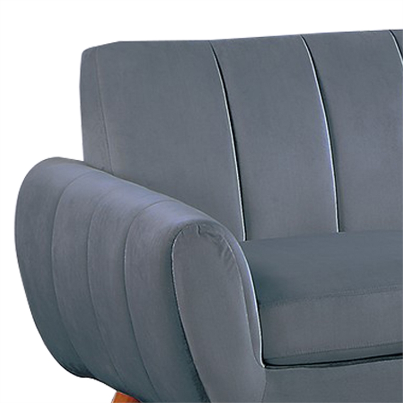 Benjara Lynn 2 PC L Shape Sectional Sofa- Chaise- Vertical Tufted Velvet- Gray