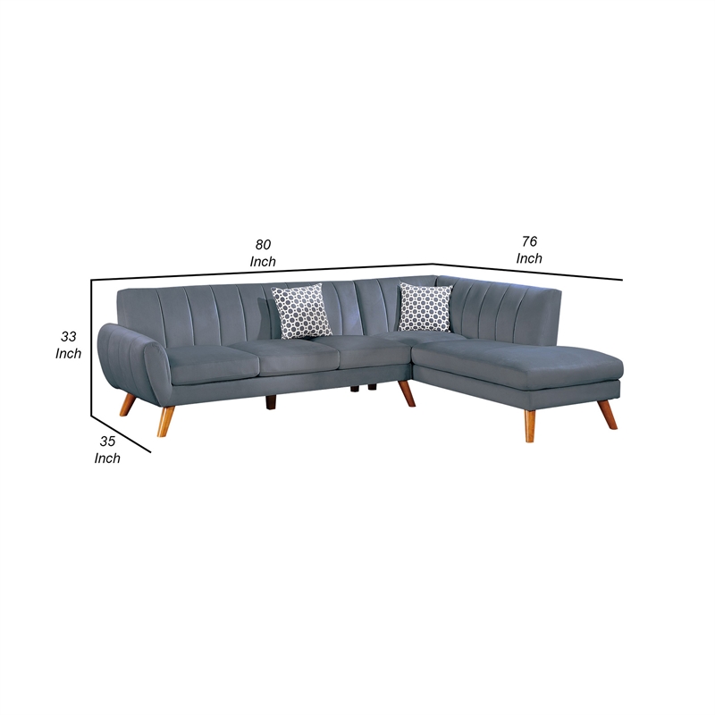 Benjara Lynn 2 PC L Shape Sectional Sofa- Chaise- Vertical Tufted Velvet- Gray