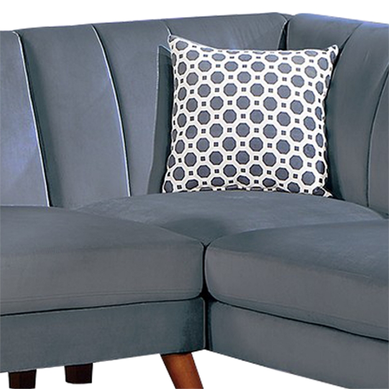 Benjara Lynn 2 PC L Shape Sectional Sofa- Chaise- Vertical Tufted Velvet- Gray