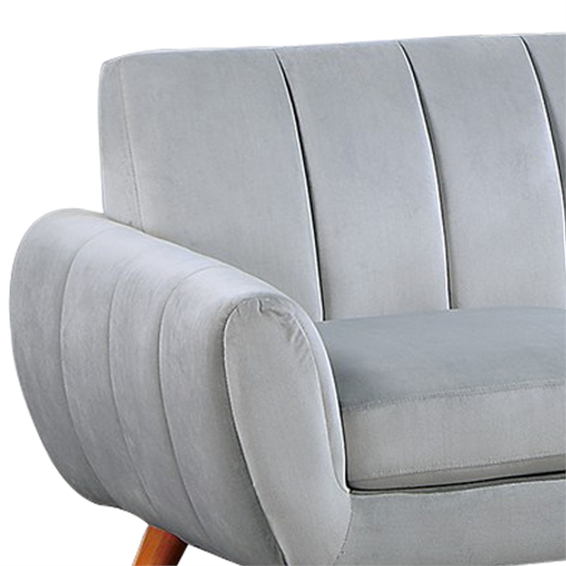 Benjara Lynn 2 PC Sectional Sofa Set- Chaise Lounger- Tufted Velvet- Light Gray