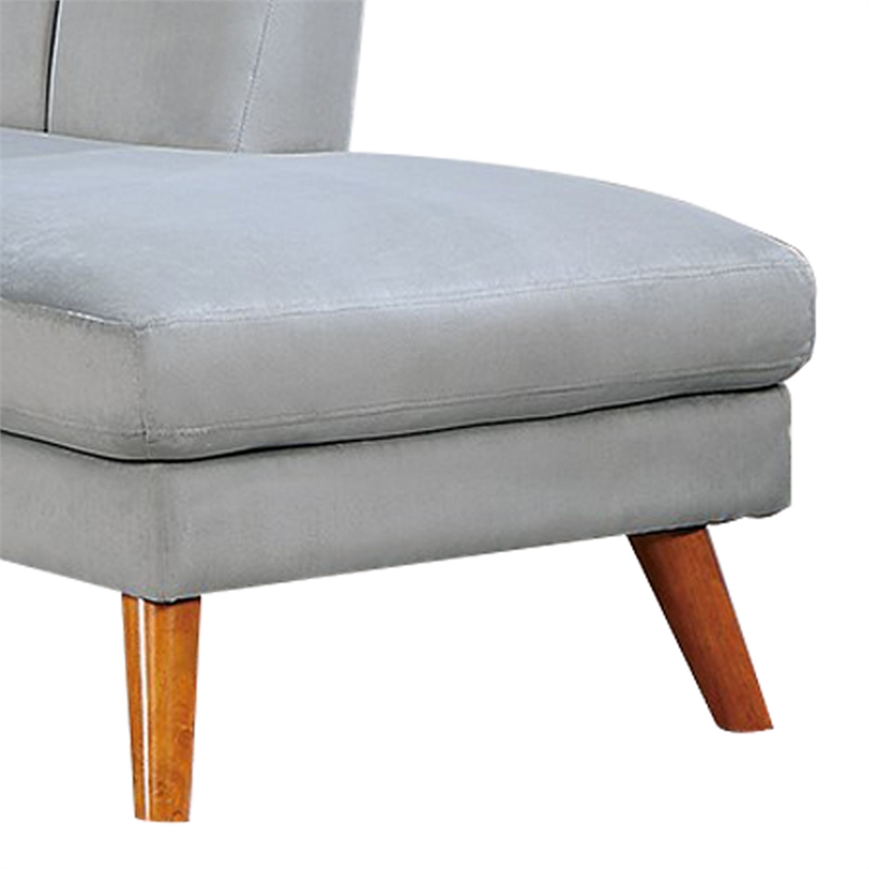 Benjara Lynn 2 PC Sectional Sofa Set- Chaise Lounger- Tufted Velvet- Light Gray